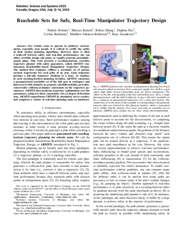 (PDF) Reachable Sets for Safe, Real-Time Manipulator Trajectory Design