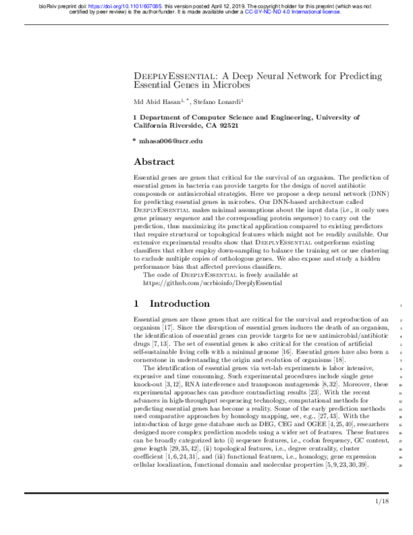 (PDF) DeeplyEssential: A Deep Neural Network for Predicting Essential ...