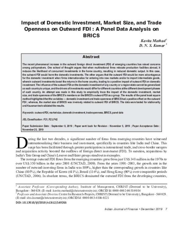 (PDF) Impact of Domestic Investment, Market Size, and Trade Openness on ...