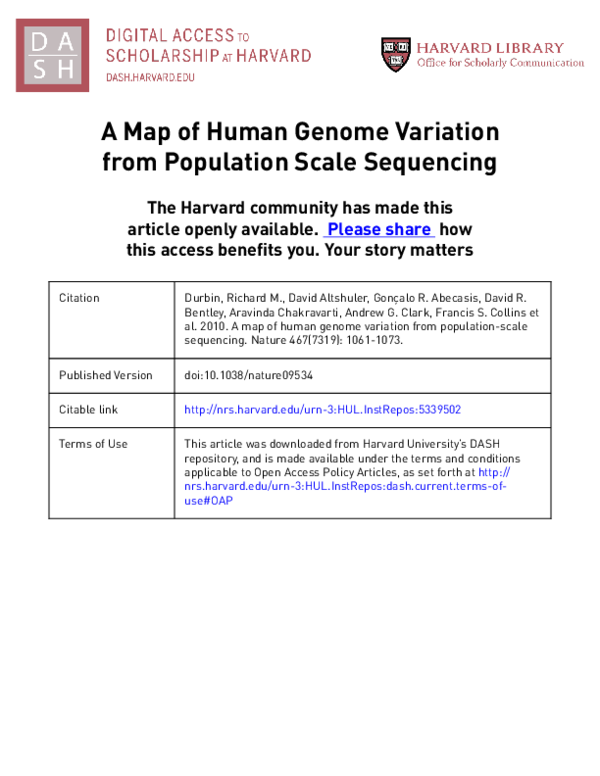 pdf a map of human genome variation from population scale sequencing