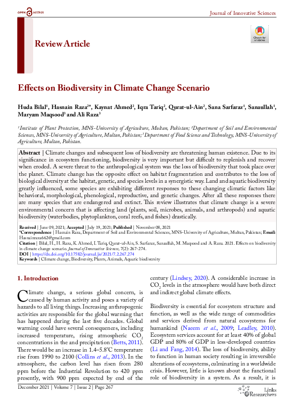 (PDF) Effects on Biodiversity in Climate Change Scenario