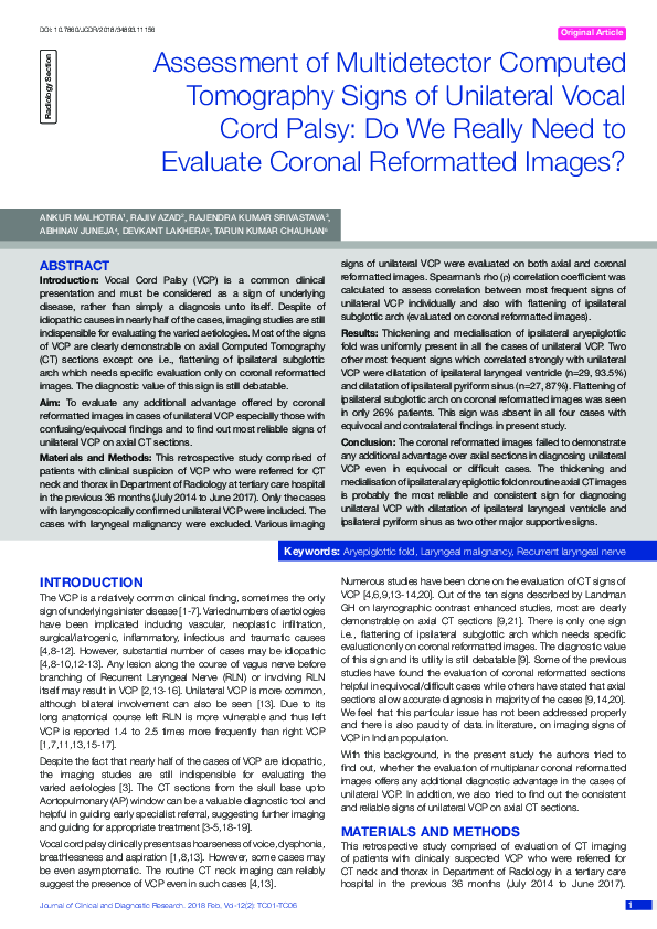 (PDF) Assessment of Multidetector Computed Tomography Signs of ...