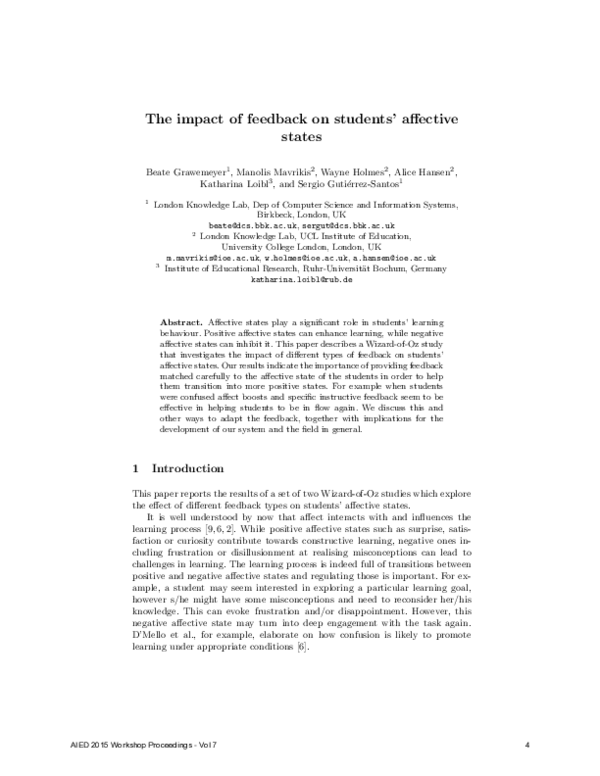 (PDF) The impact of feedback on students' affective states