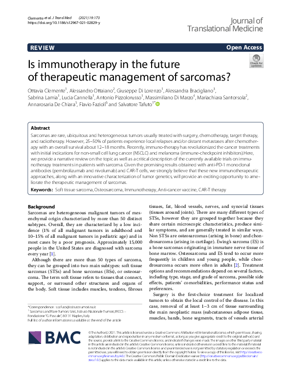(PDF) Is immunotherapy in the future of therapeutic management of sarcomas?