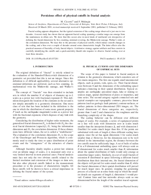 (PDF) Pernicious effect of physical cutoffs in fractal analysis