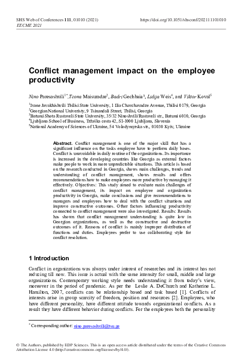 (PDF) Conflict management impact on the employee productivity