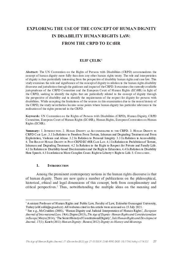 (PDF) Exploring the use of the concept human dignity in disability ...