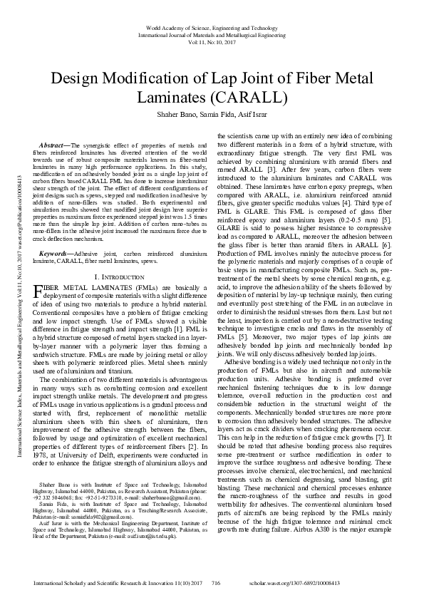 (PDF) Design Modification Of Lap Joint Of Fiber Metal Laminates (Carall)