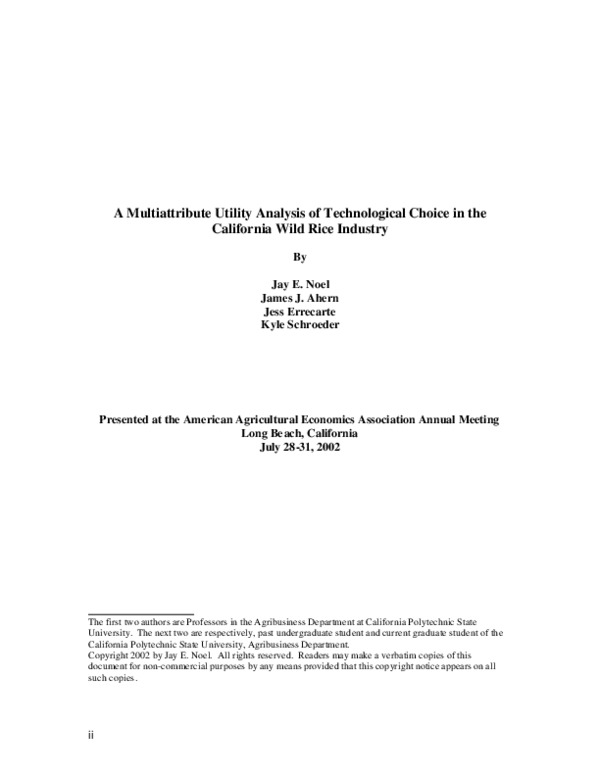 (PDF) A Multiattribute Utility Analysis of Technological Choice in the ...