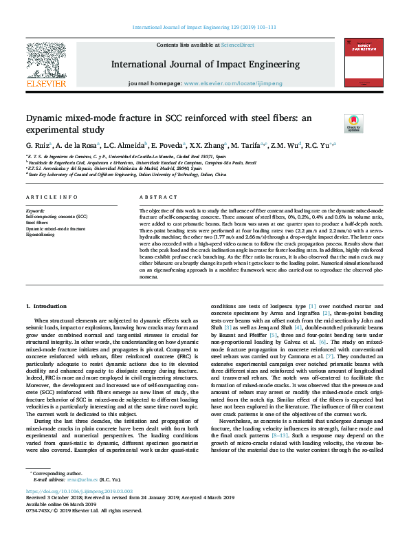 (PDF) Dynamic mixedmode fracture in SCC reinforced with steel fibers