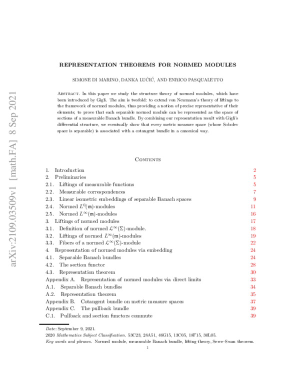 (PDF) Representation theorems for normed modules