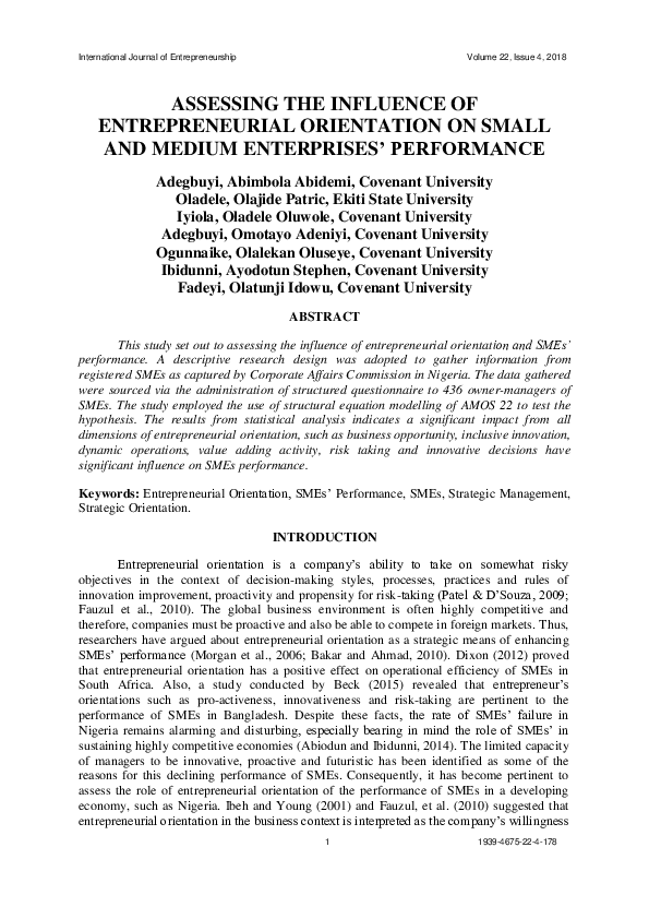 (PDF) Assessing the Influence of Entrepreneurial Orientation on Small ...