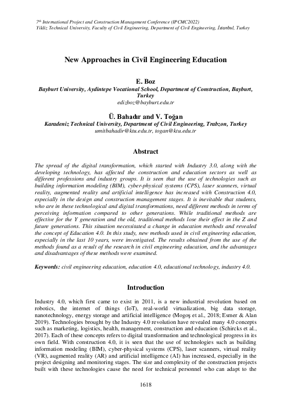 (PDF) New Approaches in Civil Engineering Education