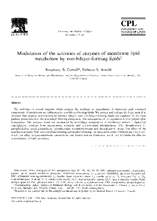 (PDF) Modulation of the activities of enzymes of membrane lipid ...