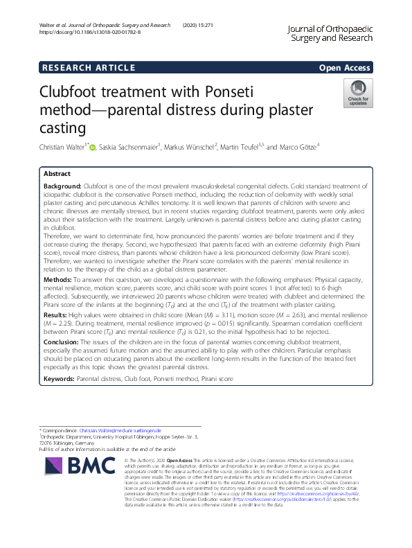 (PDF) Clubfoot treatment with Ponseti method Parental distress during