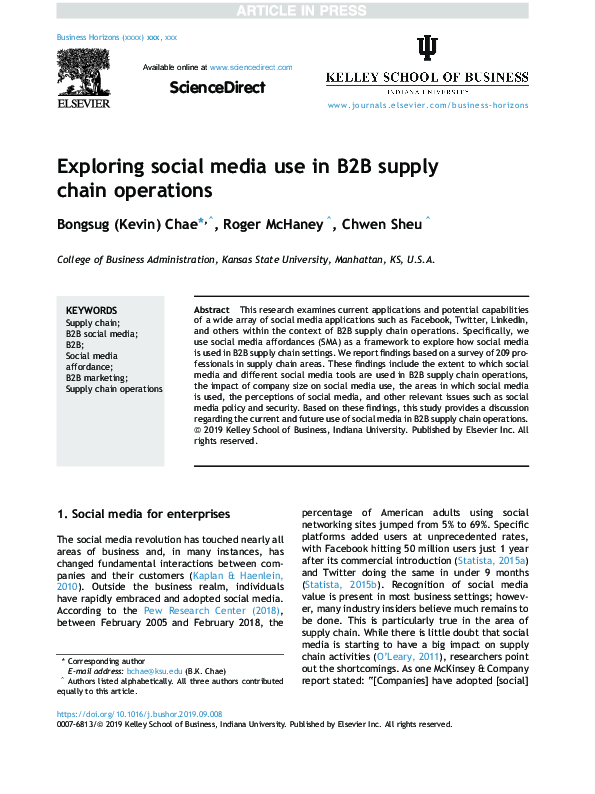 (PDF) Exploring social media use in B2B supply chain operations