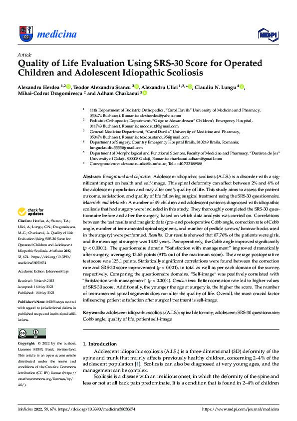 PDF) Quality of Life Evaluation Using SRS-30 Score for Operated 