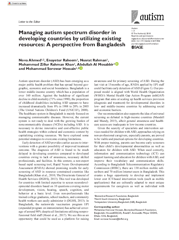 (PDF) Managing autism spectrum disorder in developing countries by ...