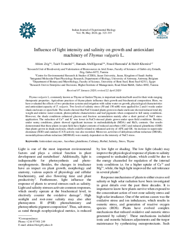 (PDF) influence of light intensity and salinity on growth and ...