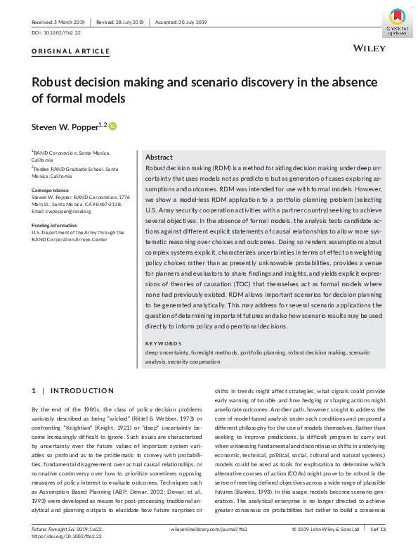 (PDF) Robust decision making and scenario discovery in the absence of ...