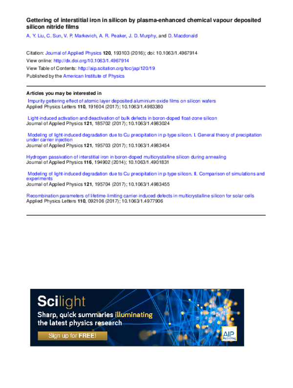 (PDF) Gettering of interstitial iron in silicon by plasma-enhanced ...