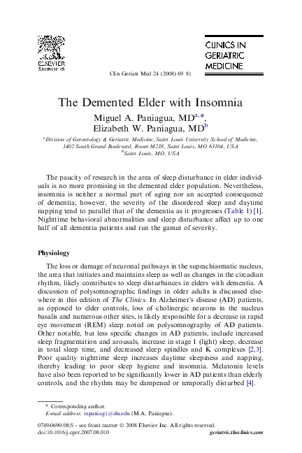(PDF) The Demented Elder with Insomnia