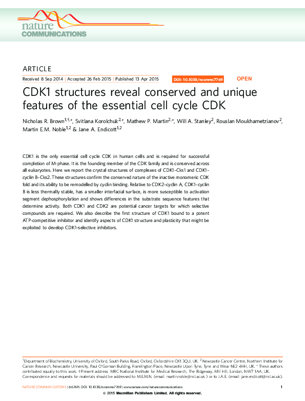 (PDF) CDK1 structures reveal conserved and unique features of the ...