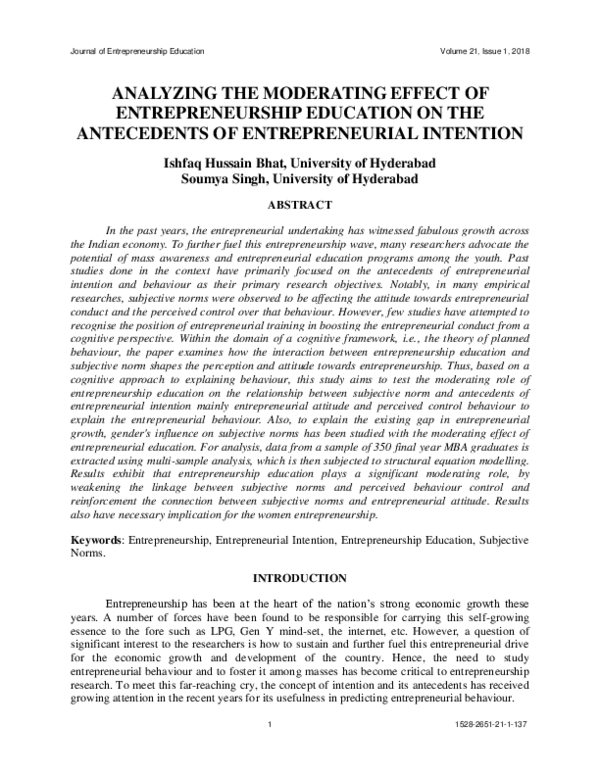 (PDF) Analyzing the Moderating Effect of Entrepreneurship Education on ...