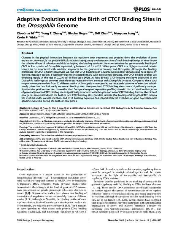 (PDF) Adaptive Evolution and the Birth of CTCF Binding Sites in the ...