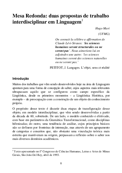 (PDF) Duas propostas de trabalho interdisciplinar em linguagem