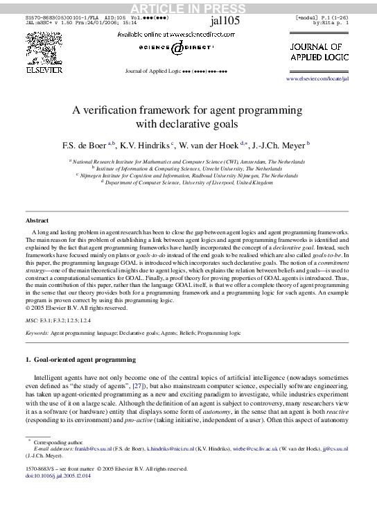 (PDF) A verification framework for agent programming with declarative goals