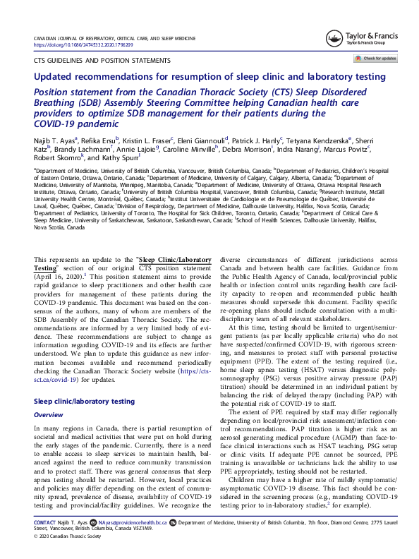 (PDF) Updated recommendations for resumption of sleep clinic and ...