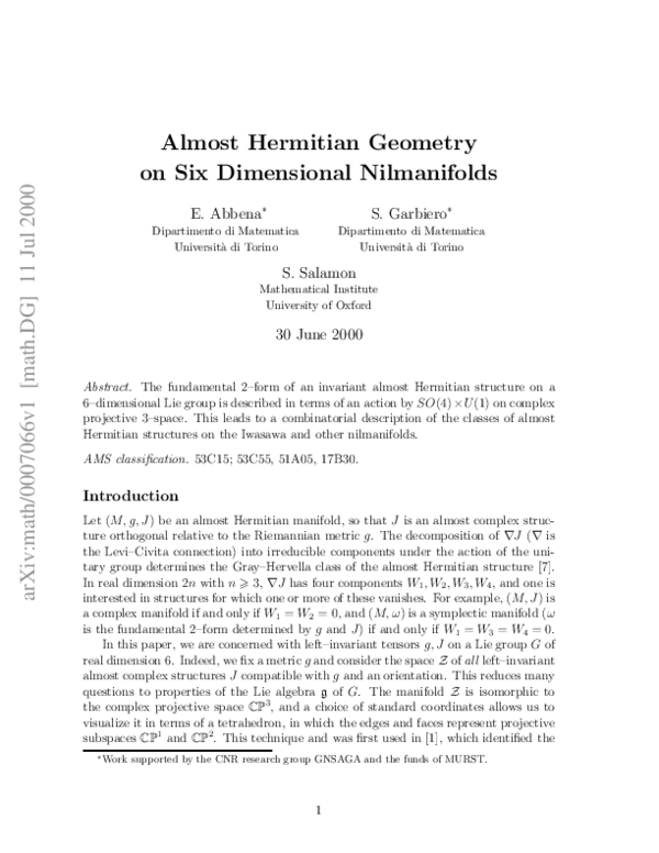 (PDF) Almost Hermitian geometry on six dimensional nilmanifolds