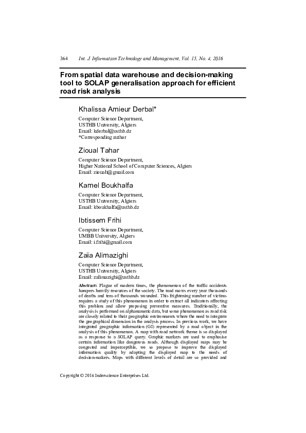 (PDF) From spatial data warehouse and decision-making tool to SOLAP ...