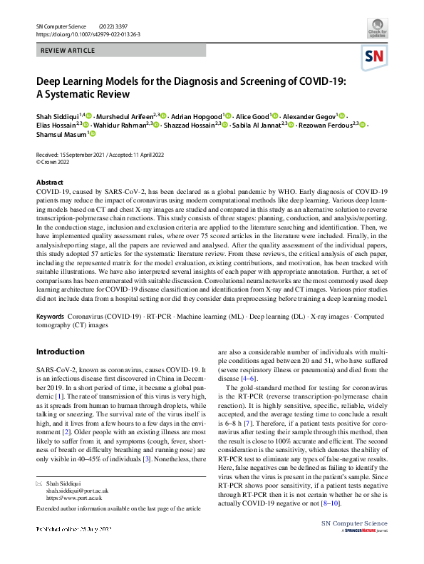 (PDF) Deep Learning Models for the Diagnosis and Screening of COVID-19 ...