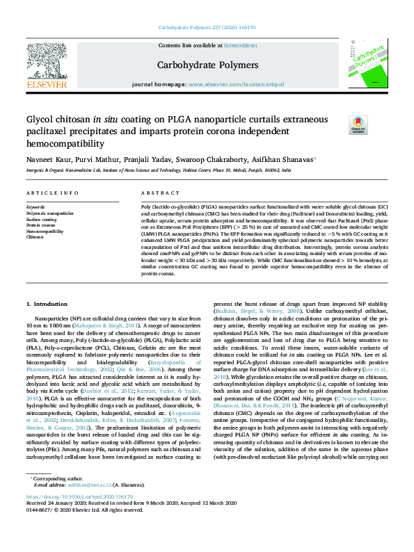 (PDF) Glycol chitosan in situ coating on PLGA nanoparticle curtails ...