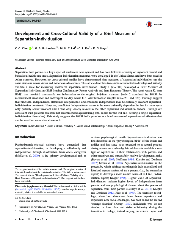 (PDF) Development and Cross-Cultural Validity of a Brief Measure of ...