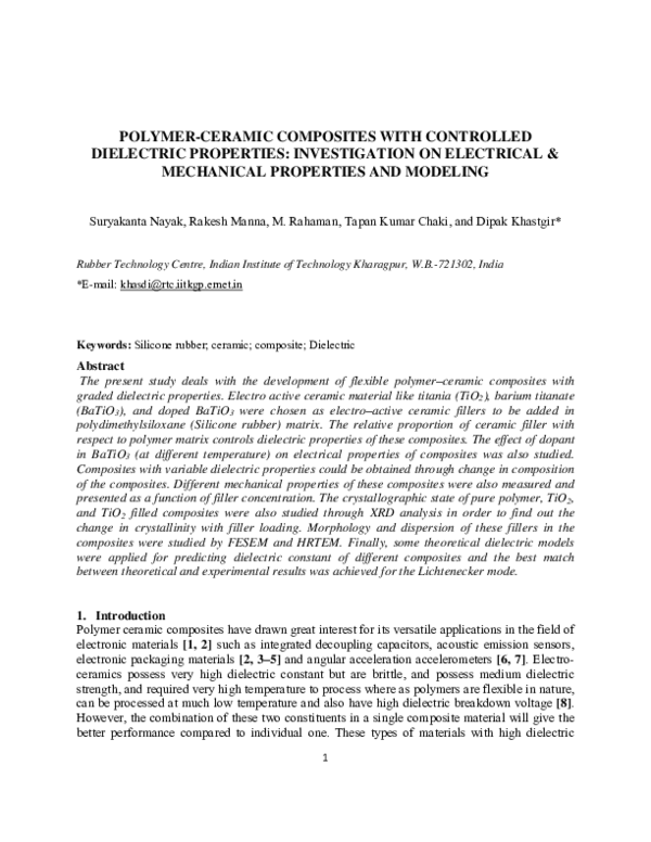 (PDF) Polymerceramic composites with controlled dielectric properties investigation on