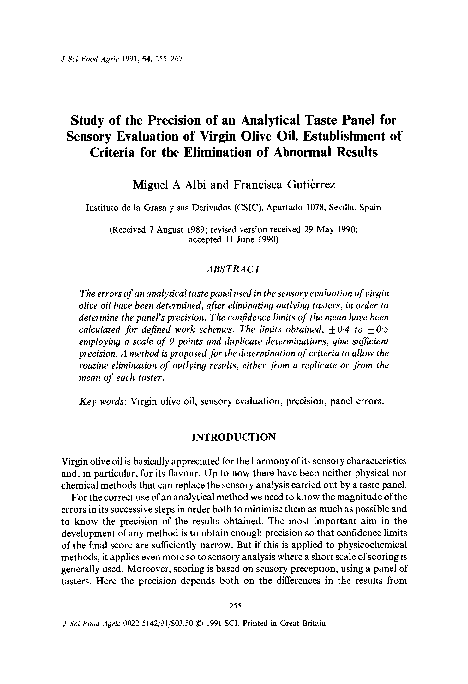 (PDF) Study of the precision of an analytical taste panel for sensory ...