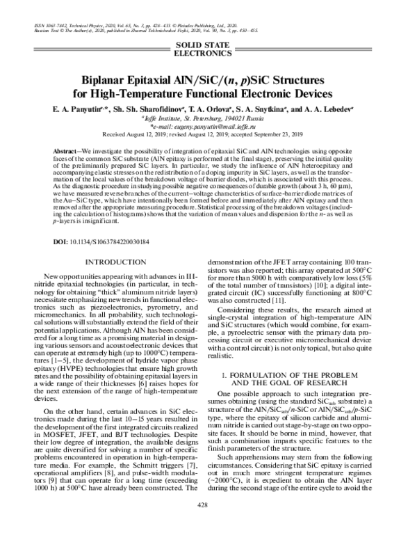 (PDF) Biplanar Epitaxial AlN/SiC/(n, p)SiC Structures for High