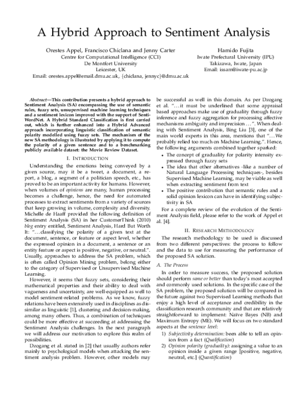 (PDF) A hybrid approach to sentiment analysis