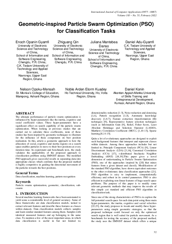 (PDF) Geometric-inspired Particle Swarm Optimization (PSO) for ...