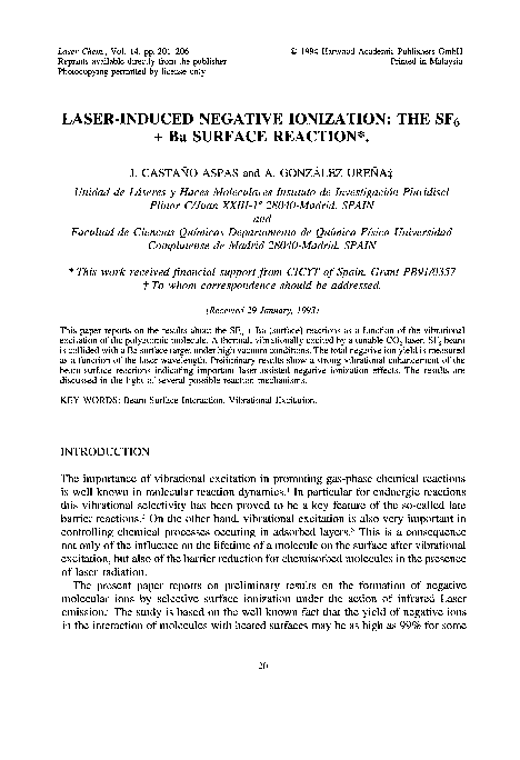 (PDF) Laser-Induced Negative Ionization: The SF6 + Ba Surface Reaction