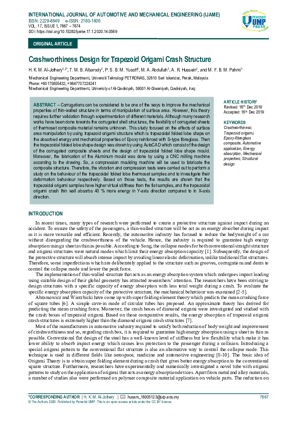 (PDF) Crashworthiness Design for Trapezoid Origami Crash Structure ...