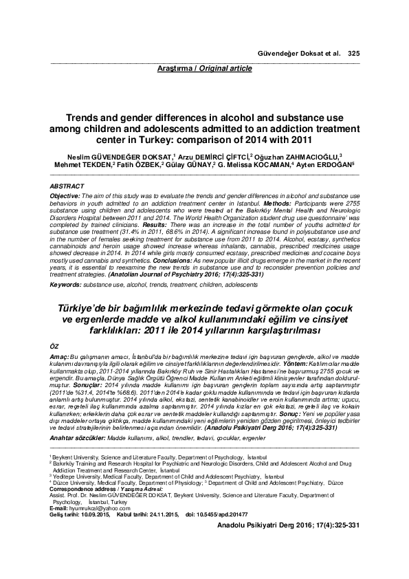 (PDF) Trends and gender differences in alcohol and substance use among ...