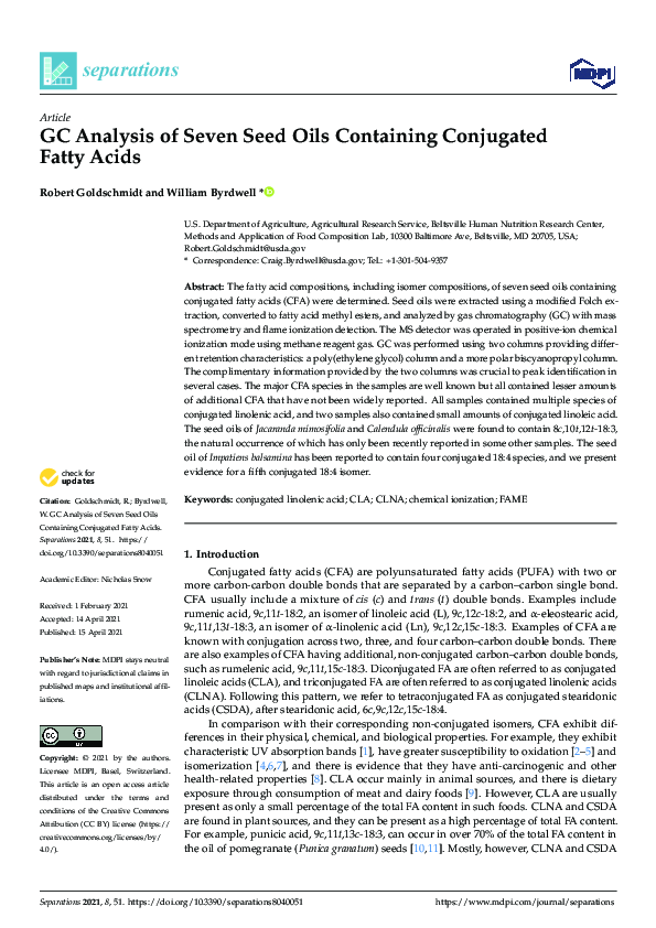 (PDF) GC Analysis of Seven Seed Oils Containing Conjugated Fatty Acids