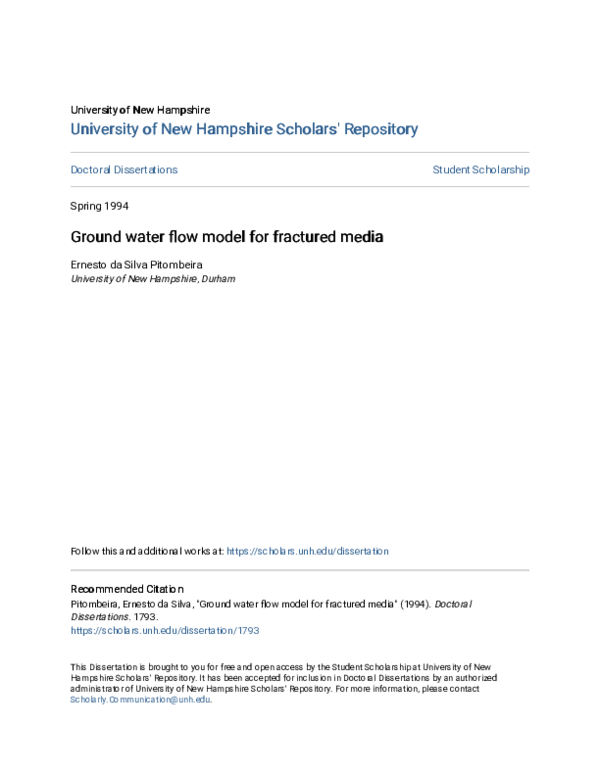(PDF) Ground water flow model for fractured media