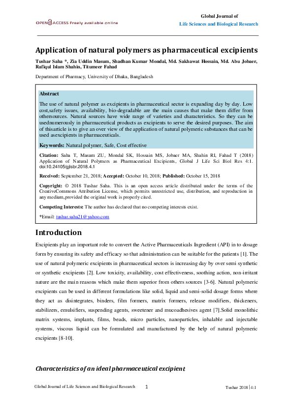 (PDF) Application of natural polymers as pharmaceutical excipients