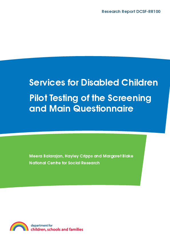 (PDF) Services for disabled children : pilot testing of the screening ...