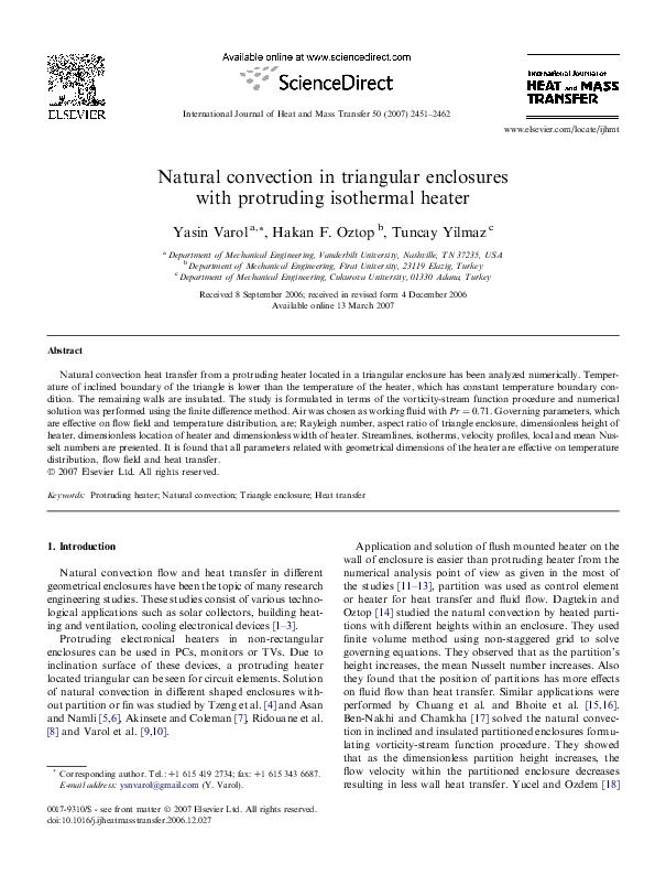 (PDF) Natural convection in triangular enclosures with protruding ...